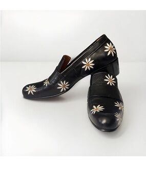 John Fluevog Fox Jorindel Daisy Loafers Sz 7 Fits 8.5-9 Floral Heel Rare